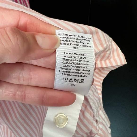 Free Assembly Women's V-Neck Peplum Top with Long Sleeves  S Pink Stripes - Picture 11 of 14